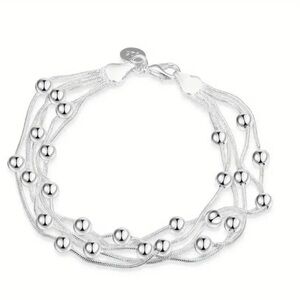 five snake chain bracelet,  sterling silver  , smooth bead design, NWT